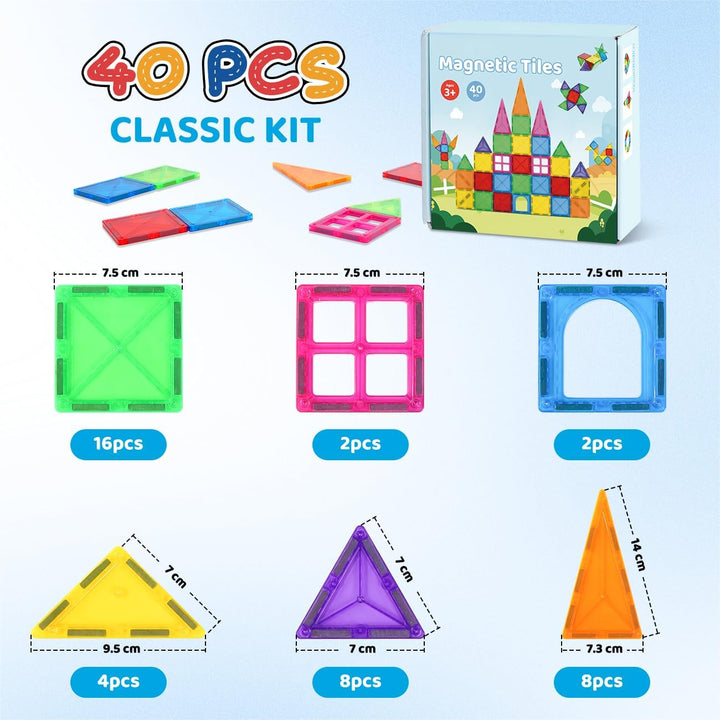 Crenova Magnetische Bausteine STEM Magnet Spielzeug Kinder 3D Farbenfrohe Starterset Magnetbausteine