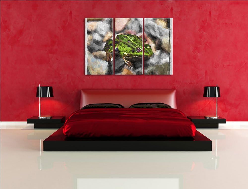 grüne Kröte in Steinbett NewArt 3-Teiler Leinwandbild 120x80 Bild auf Leinwand, XXL riesige Bilder f