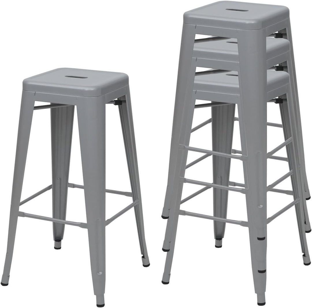 Mendler 4er-Set Barhocker HWC-A73, Barstuhl Tresenhocker, Metall Industriedesign stapelbar - grau, G