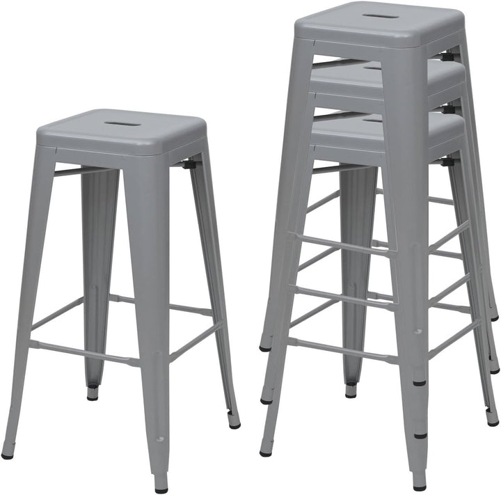 Mendler 4er-Set Barhocker HWC-A73, Barstuhl Tresenhocker, Metall Industriedesign stapelbar - grau, G