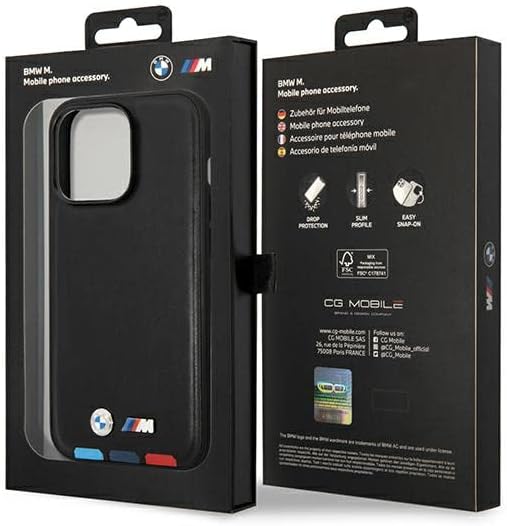 Etui BMW BMHMP14L22PTDK Hülle für iPhone 14 Pro 6,1" schwarz/Black Leather Stamp Tricolor
