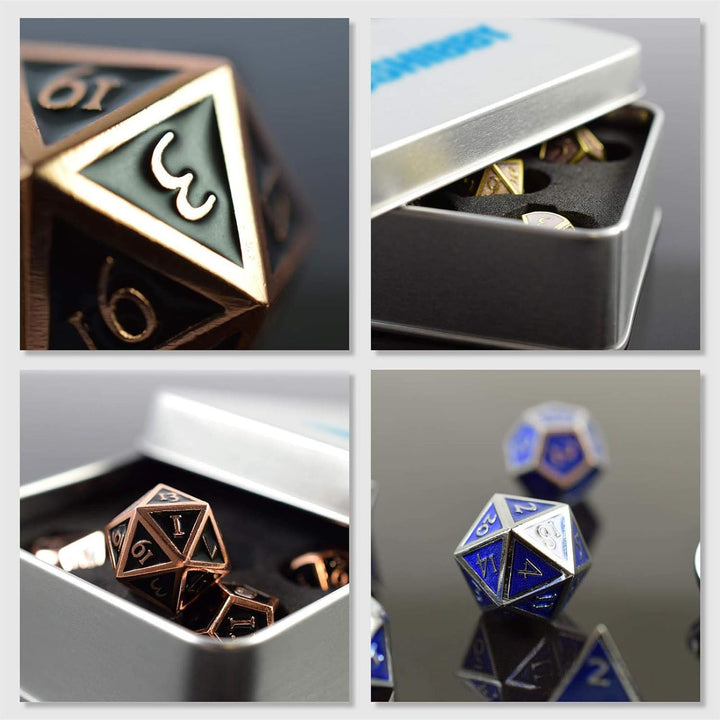 shibby 7 polyedrische Metall-Würfel für Rollen- und Tabletopspiele in Steampunk Kupfer-Schwarz-Optik