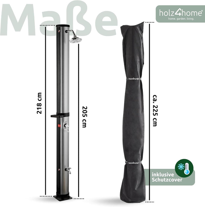 holz4home® Solardusche Gartendusche I Aussendusche mit Warmwasser bis 60°C I Outdoordusche für Garte