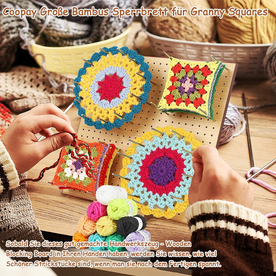Coopay Granny Square Spanner Gross, 29 x 29 cm Blocking Board mit Verstellbare Staffelei und 30 Stab
