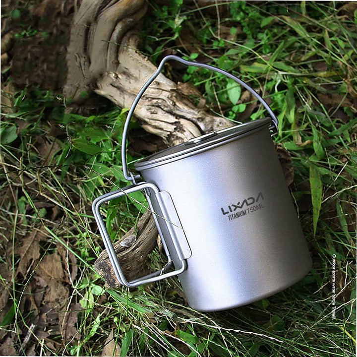 Lixada Titanium Cup Topf, Ultraleicht, tragbar, zum AufhĂ€ngen, mit Deckel und Griff, faltbar, fĂŒr Ca