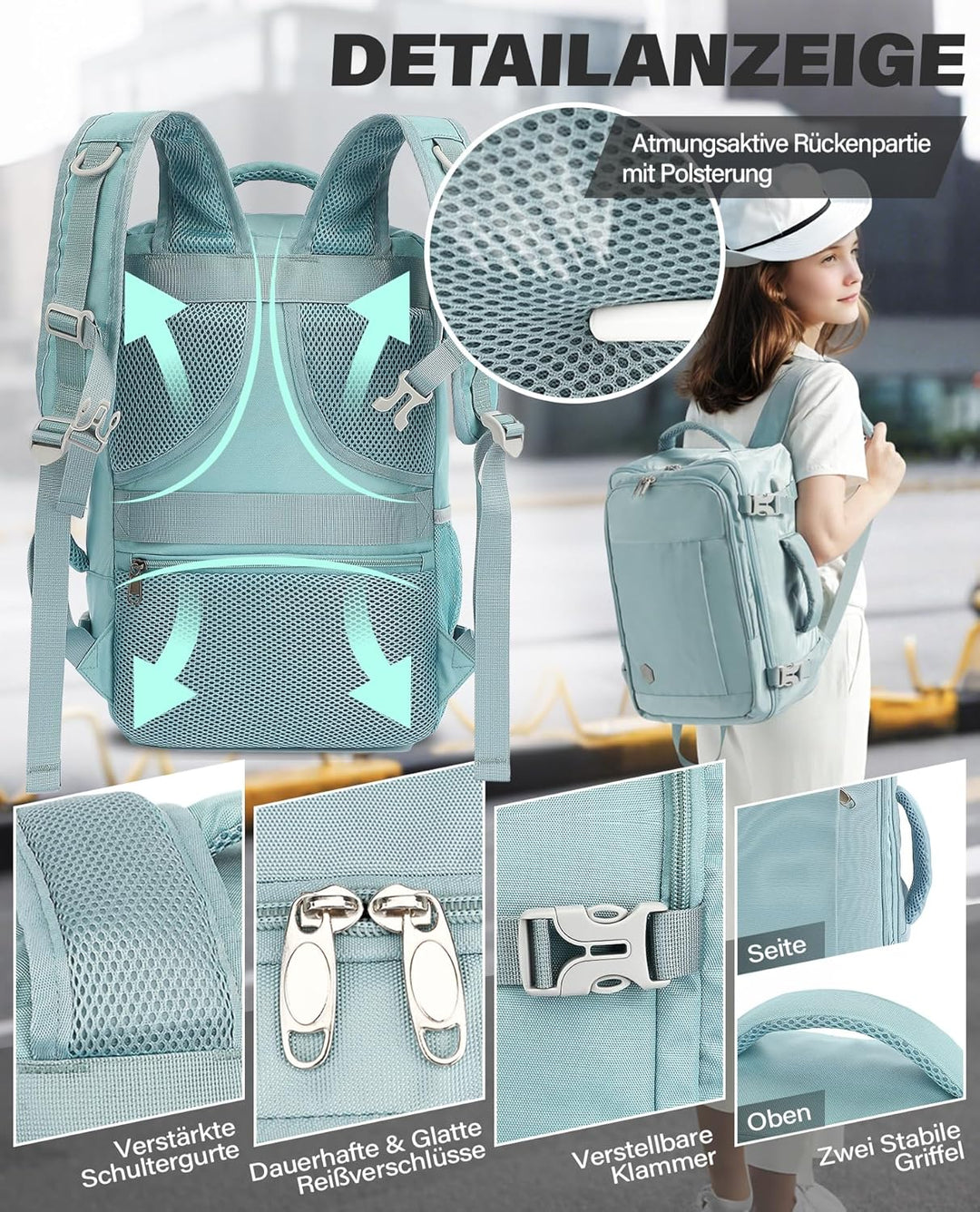 VANKEV für Ryanair Handgepäck 40x20x25 Laptop Rucksack Reiserucksack Klein Handgepäck Tasche Rucksac