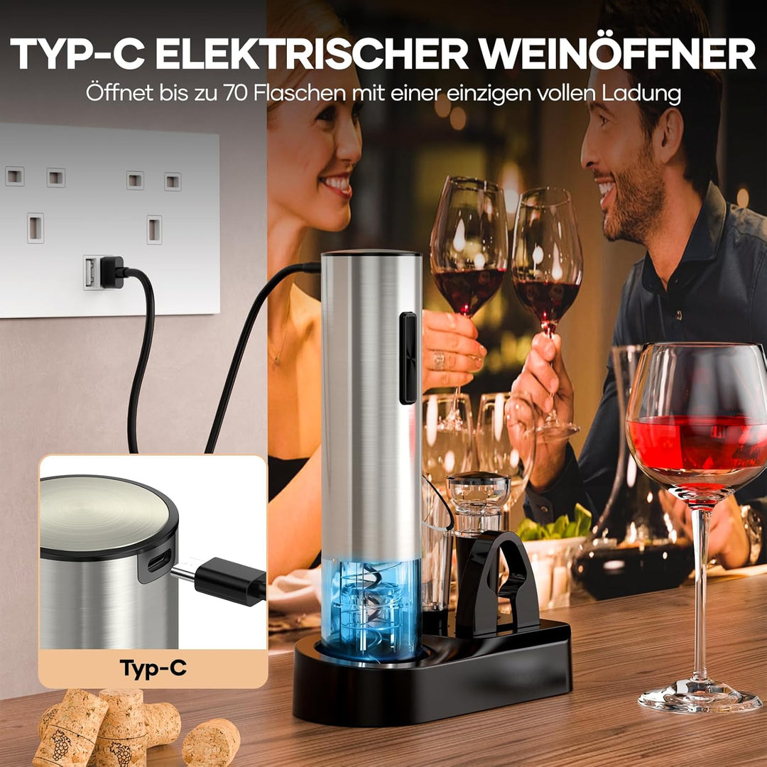 Crenova 4-in-1 Elektronischer Weinöffner, wieder aufladbarer automatischer Korkenzieher Weinflaschen