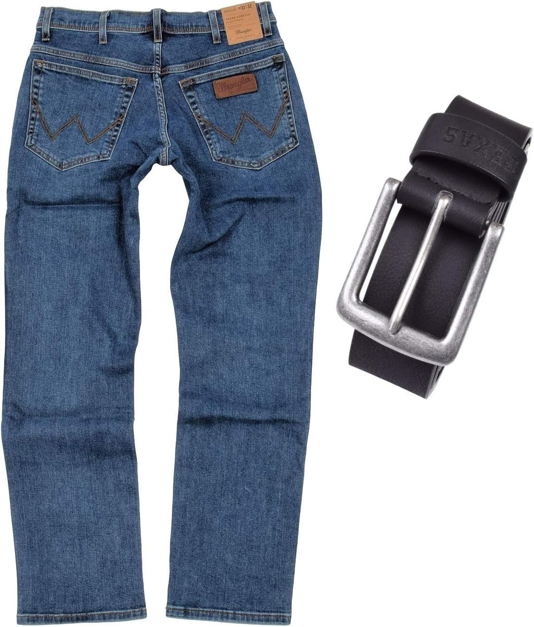 Wrangler Texas Stretch Herren Jeans Regular Fit inkl. Gürtel (W36/L34, Stonewash)