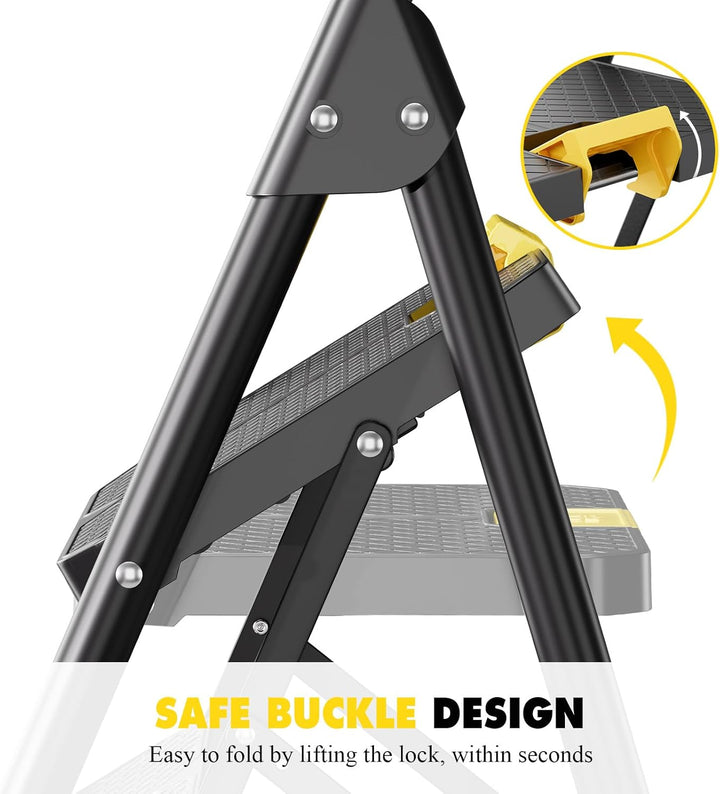 KINGRACK 2 Stufenleiter, 2 Stufen klappbar mit rutschfestem, breitem Pedal und Handläufen, leichte H