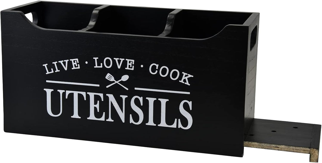 Karisky Kitchen Utensilhalter mit Entwässerungboden, grosse 3 Fächer fester echtes Holz Utensil Orga