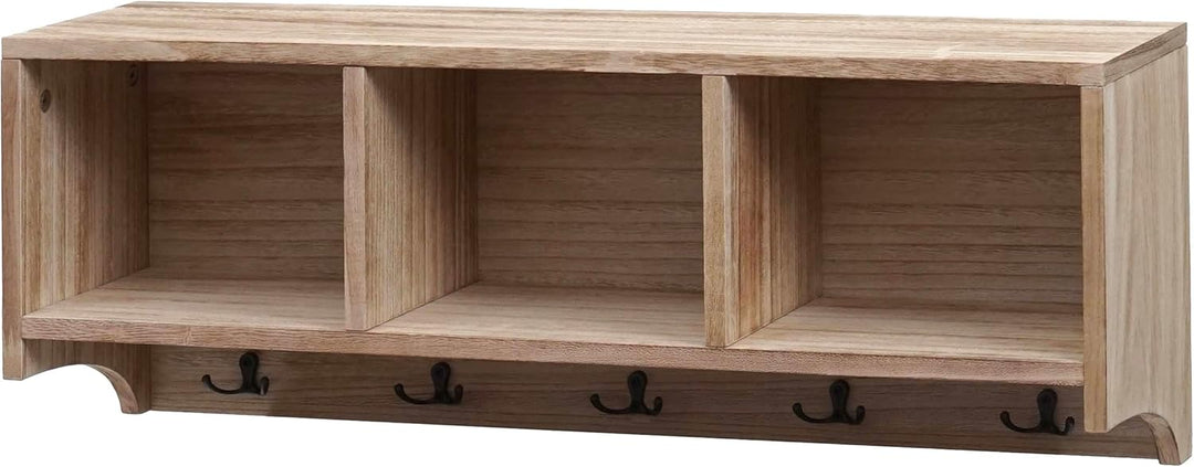 Mendler Wandregal HWC-K49, Garderobe Wandgarderobe Regal, 3 Staufächer 5 Haken 30x80x20cm Holz - nat