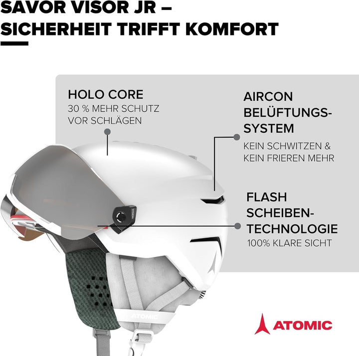 ATOMIC Savor Visor JR Skihelm mit Visier - Für Kinder & Jugendliche - Max. Stossdämpfung - Active Ai