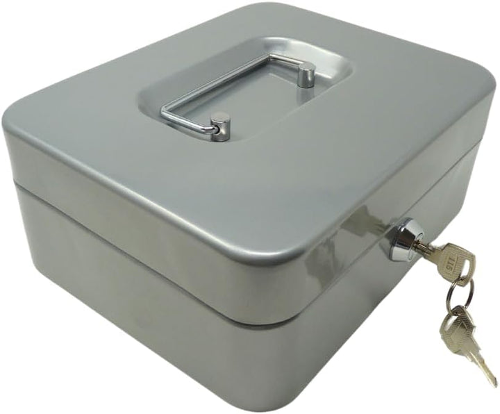 Geldkassette aus Metall - Silber - 200 x 160 x 90 mm - Sicherer Aufbewahrungsort für Bargeld und Wer