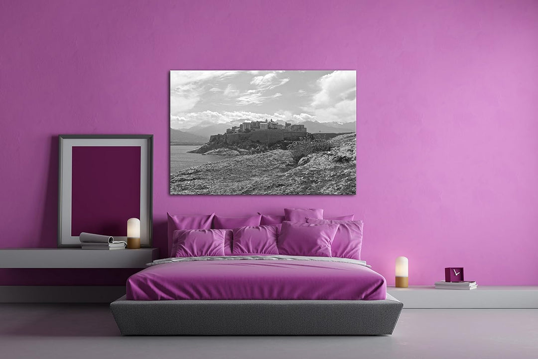 deyoli Küsten Festung in Korsika Effekt: Schwarz/Weiss Format: 80x60 als Leinwandbild, Motiv fertig