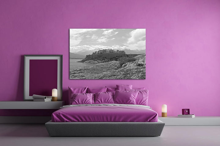 deyoli Küsten Festung in Korsika Effekt: Schwarz/Weiss Format: 80x60 als Leinwandbild, Motiv fertig