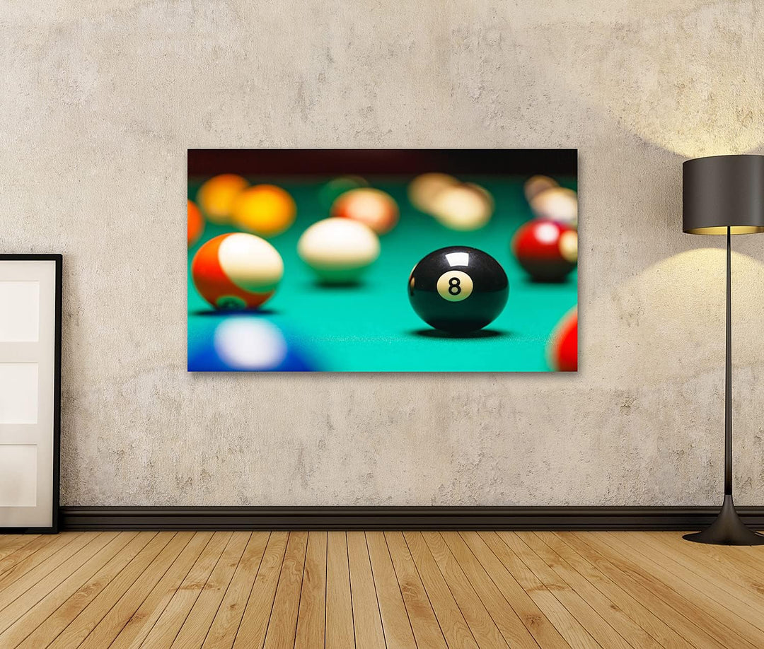 islandburner Bild auf Leinwand Billard Kugeln Auf Billardtisch Schwarze Acht Bilder Wandbilder Poste