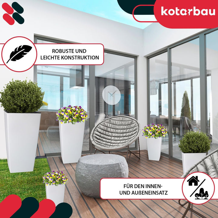 KOTARBAU® Blumentopf 265x265x500mm Quadratisch mit Innentopf Mattweiss, 265x265x500mm