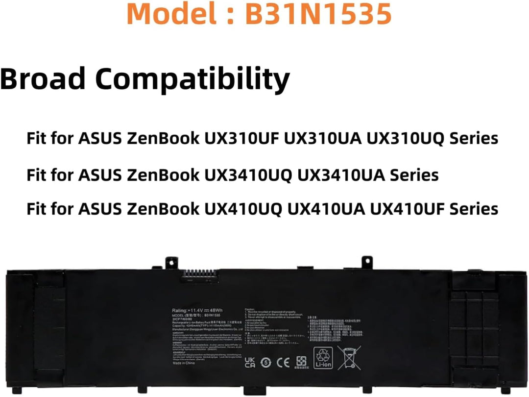 PUGASR B31N1535 Laptop Akku Kompatibel mit Asus ZenBook UX310 UX310UA UX310UA-1A UX310UA-1C UX310UA-