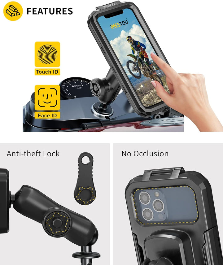 iMESTOU wasserdichte Motorrad Gabel Vorbau Handyhalterung, Anti-Diebstahl Fahrrad Handyhülle, Halter