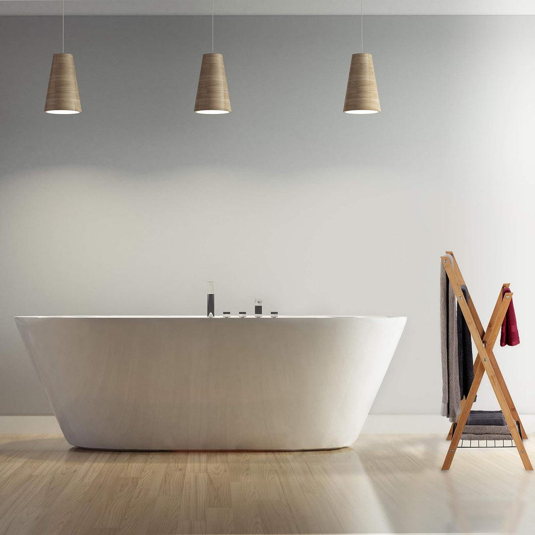 Relaxdays Handtuchhalter stehend, 4 Handtuchstangen, Badablage, Metall, Bambus, HBT 87 x 60,5 x 37,5