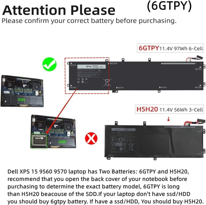 PUGASR 6GTPY Laptop Akku Kompatibel mit Dell XPS 15 9550 9560 9570 7590 Precision 5510 5520 5530 554