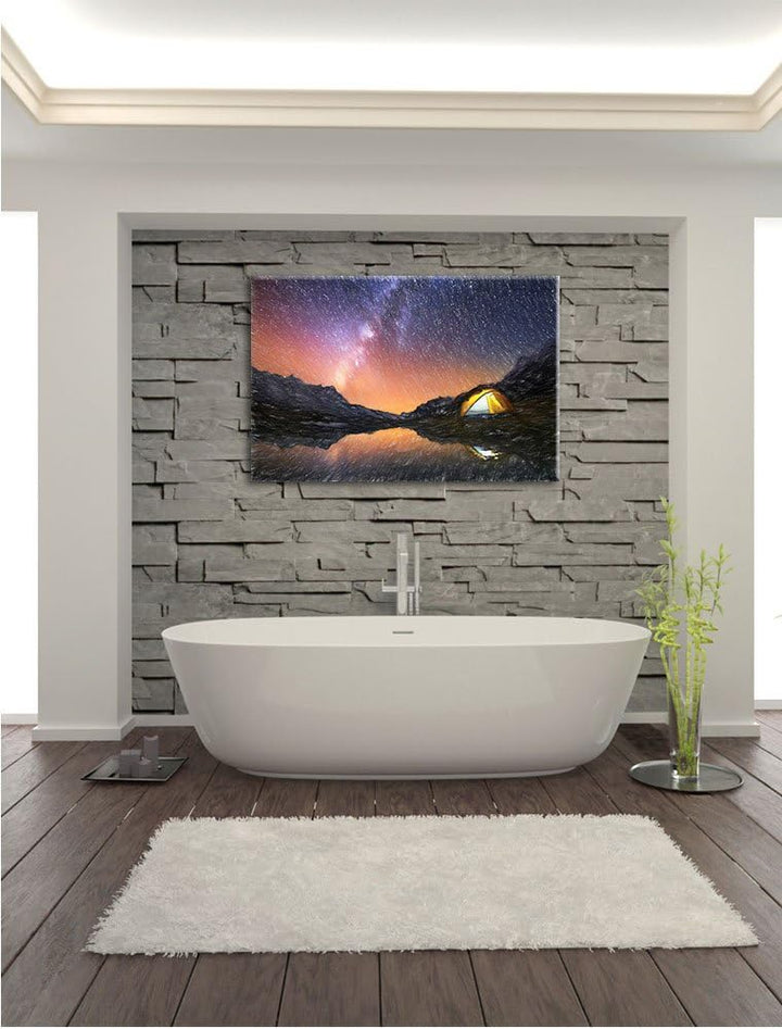 Pixxprint Zelten unter tausenden Sternen Kunst Buntstift Effekt, Format: 100x70 auf Leinwand, XXL ri