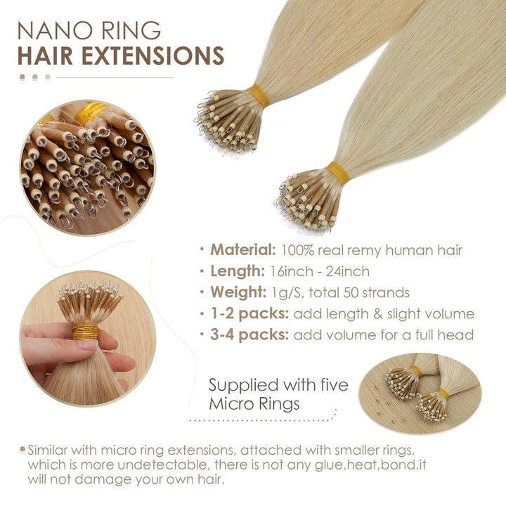 Silk-co Haarteile Echthaar Nanoring Extensions Loop Haarverlängerung 100% Human Hair Weich Natürlich