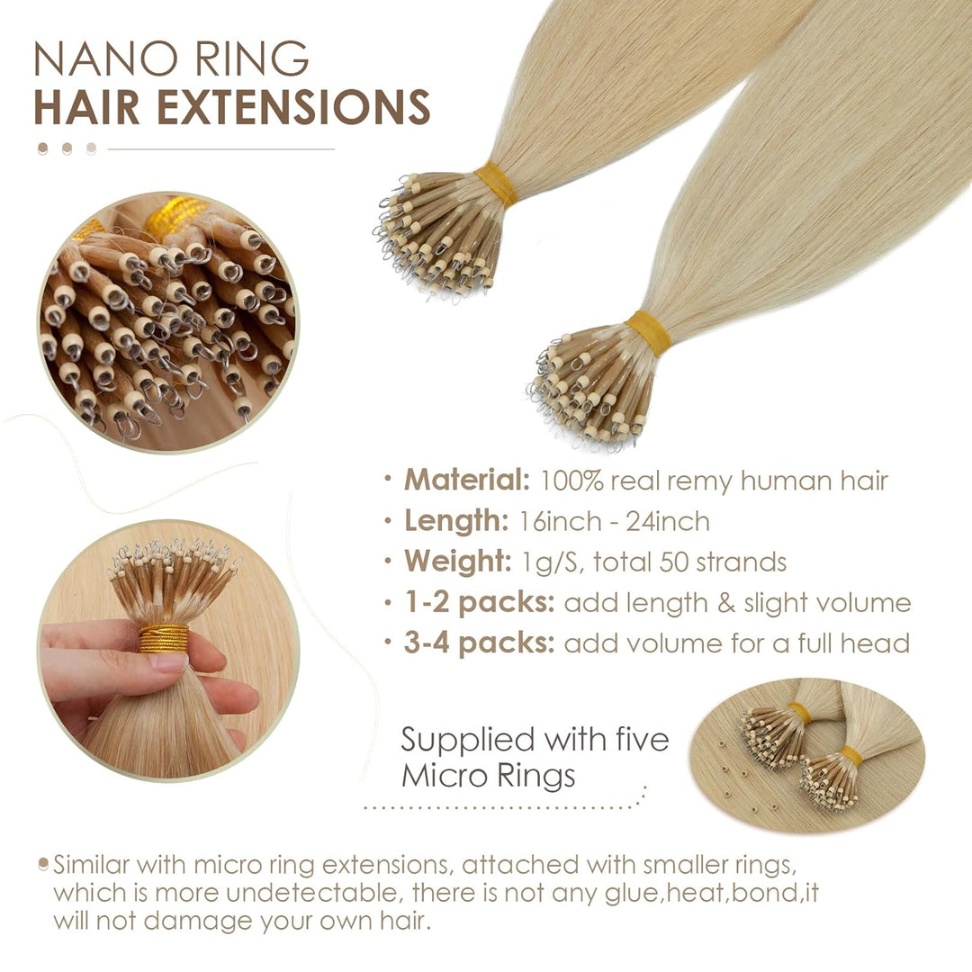 Silk-co Haarteile Echthaar Nanoring Extensions Loop Haarverlängerung 100% Human Hair Weich Natürlich