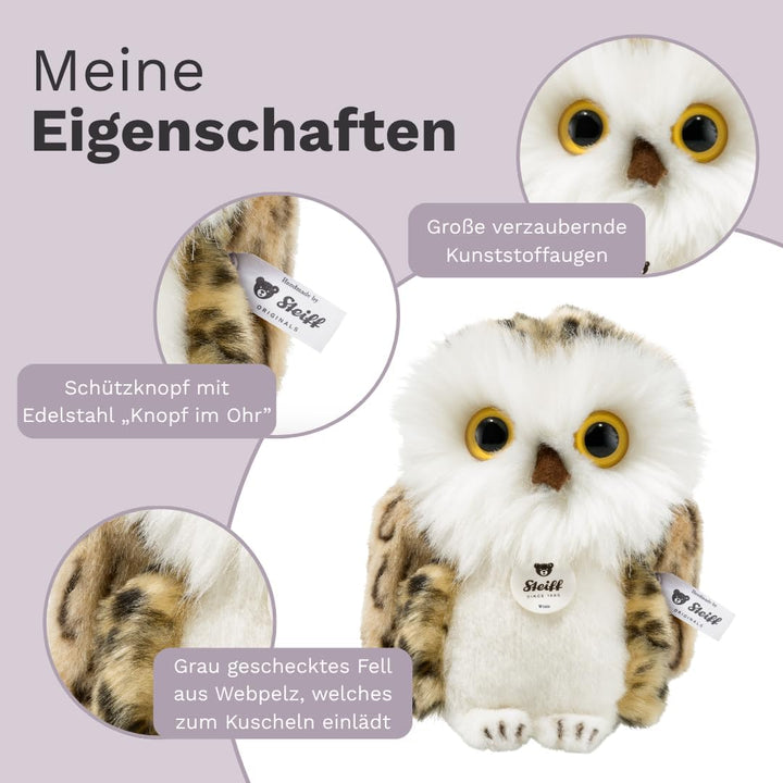 Steiff 045608 12 Wittie Eule, GRAU, 12 cm, 12 cm