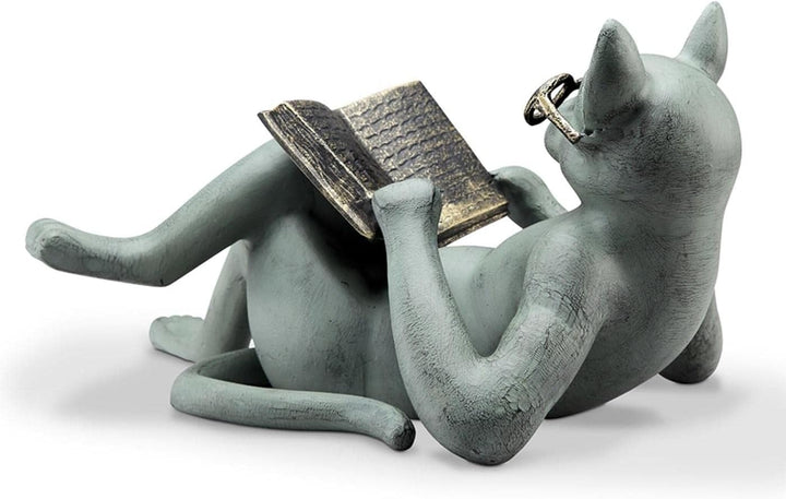 HUSHUI Literarische Katzen-Harz-Ornamente, Gartenstatuen-Dekoration, Lesebrille, Katzenhandwerk für