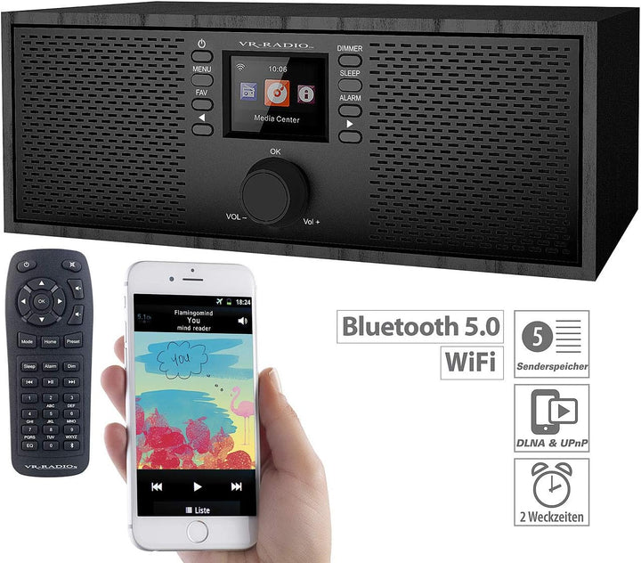 VR-Radio Radio: Stereo-WLAN-Internetradio, Farb-Display, 12 W, Bluetooth 5, Fernbed. (WLAN Lautsprec