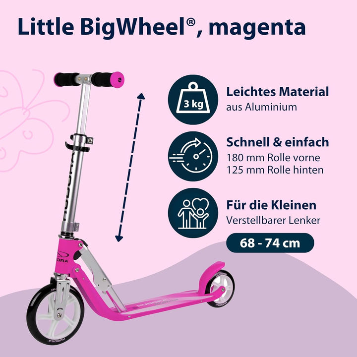 HUDORA Little BigWheel Scooter - Sicherer Aluminium-Roller für Kinder ab 3 Jahren - Höhenverstellbar