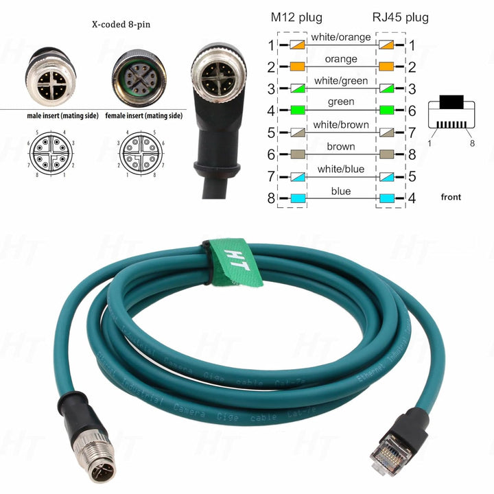 HangTon M12 Ethernet 8 Pin X-Code RJ45 CAT-7e GigE Kabel für Basler Cognex Industrial Camera Sensor
