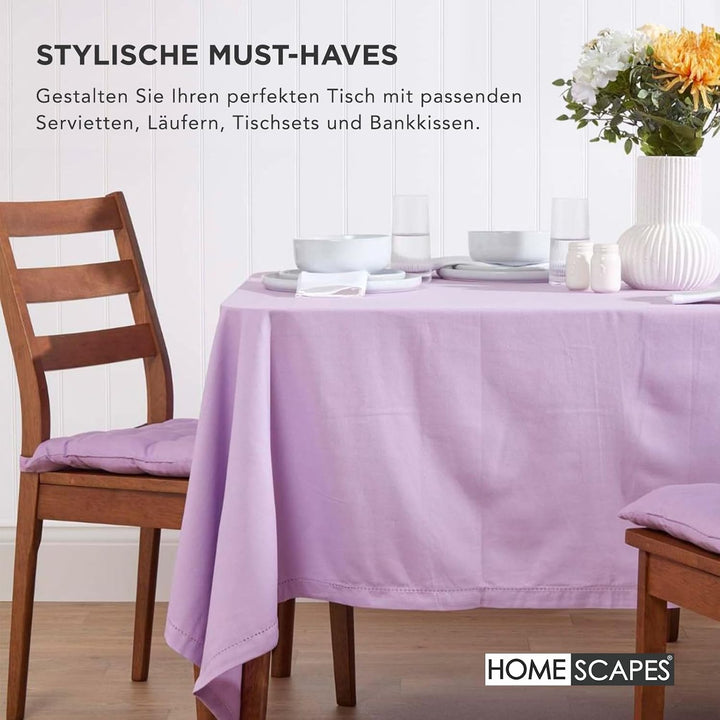 Homescapes 6er Set Stuhlkissen 40 x 40 cm, helles violett, Sitzkissen mit Bändern und Knopfverschlus