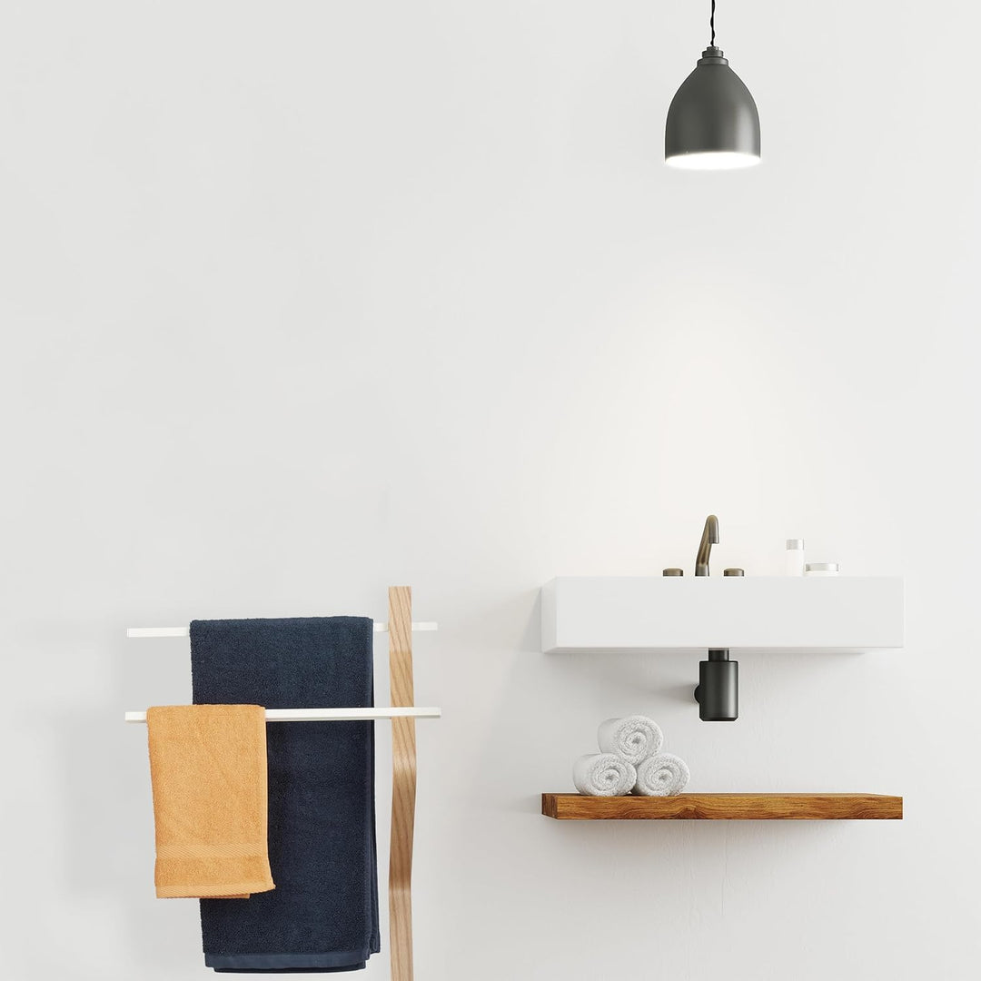 Relaxdays Handtuchhalter stehend, Handtuchständer mit 2 Stangen, für Hand-& Geschirrtücher, Holz & M