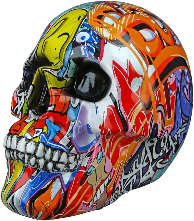 GILDE Dekofigur Totenkopf Street Art bunt 11x19x15 cm Poly Graffiti-Design, Mehrfarbig