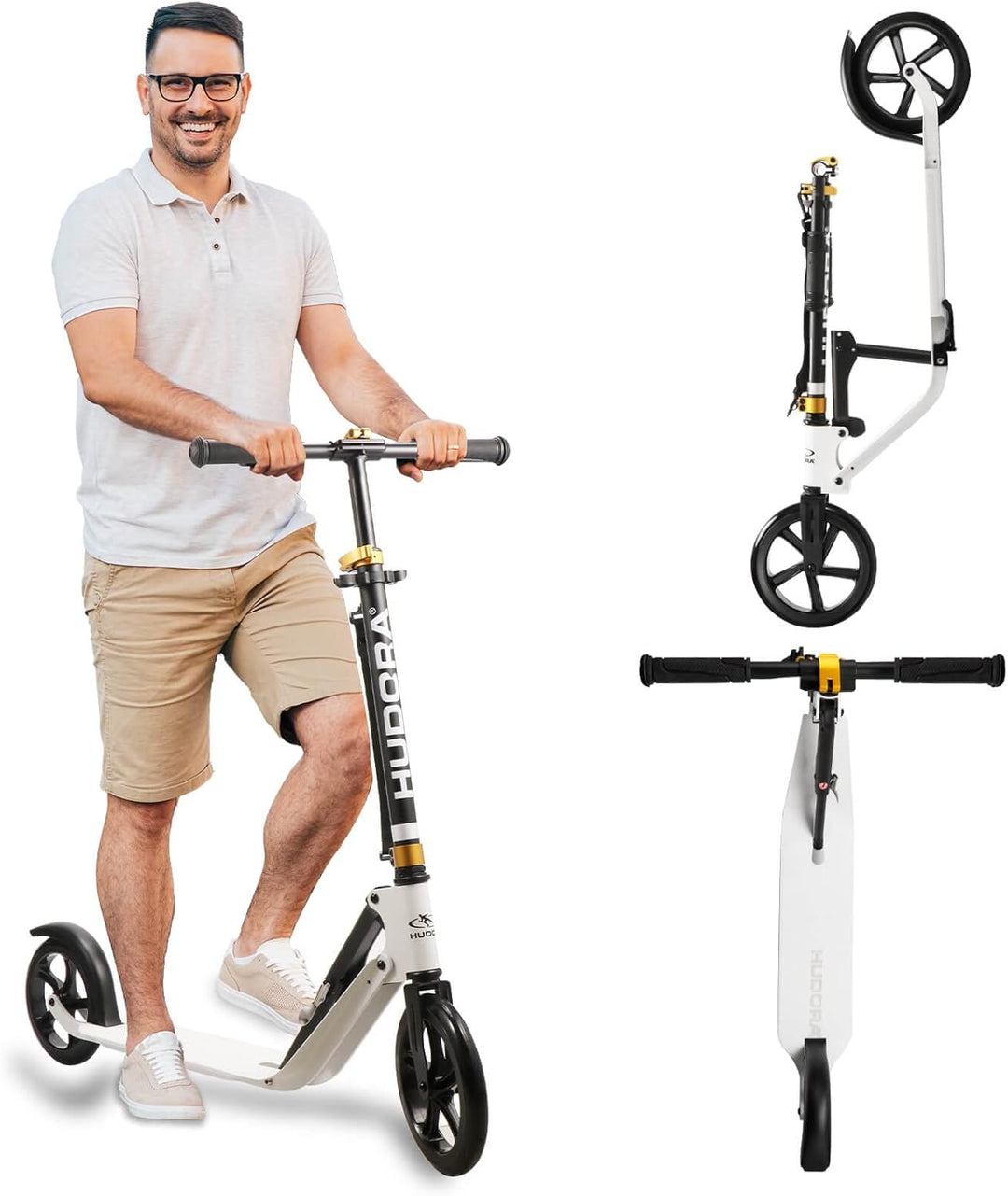 HUDORA BigWheel Style 230 Scooter I Stabiler Aluminium-Roller mit grosser Trittfläche I Höhenverstel