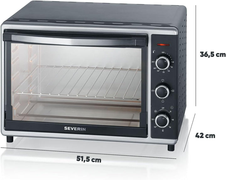 SEVERIN Back- und Toastofen mit Umluftfunktion, Mini Backofen mit Grillrost, Backblech, Drehspiess u
