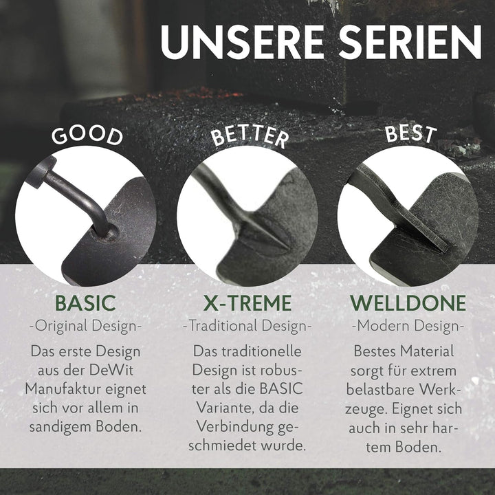 DeWit Gartenwerkzeug-Set 4-teilig: geschmiedete Blumenkelle, Unkraut-Jäter, Blumenkralle & Werkzeug-