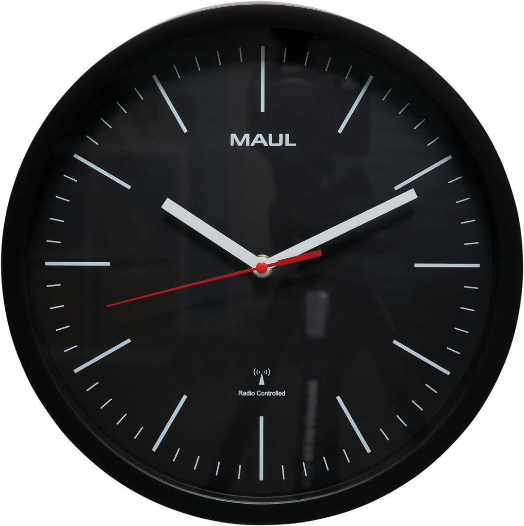 Maul Wanduhr MAULjump Ø 30,5 cm | stilvolle Funkuhr mit Mineralglas | automatische Zeiteinstellung |