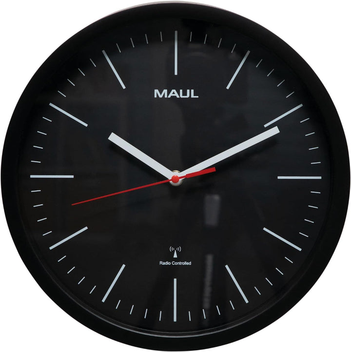 Maul Wanduhr MAULjump Ø 30,5 cm | stilvolle Funkuhr mit Mineralglas | automatische Zeiteinstellung |