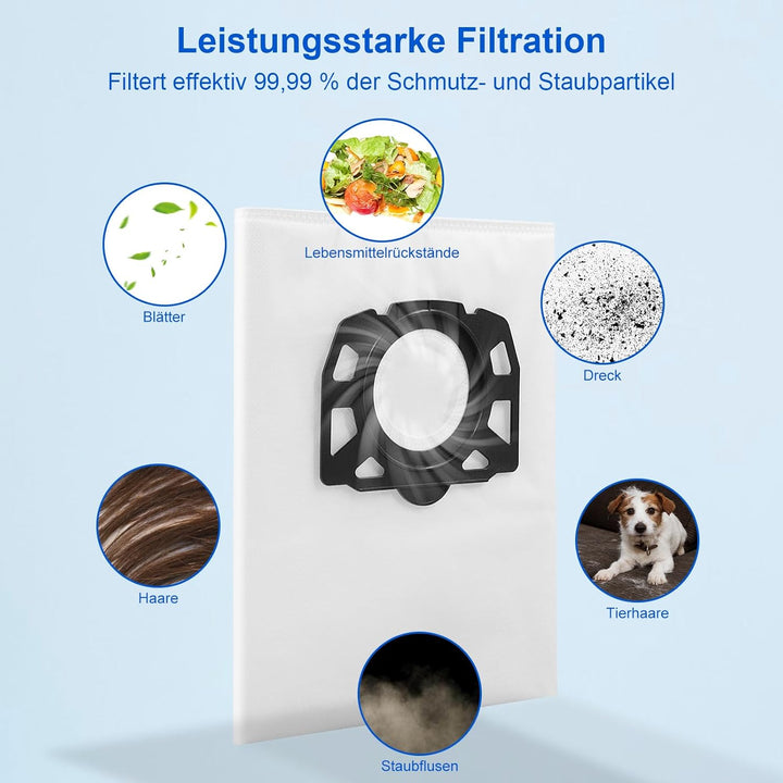 Fishoney 10 Stück KFI 487 Staubsaugerbeutel für Kärcher WD4 WD5 WD6 WD5P WD6P MV4 MV5 MV6 Vliesfilte
