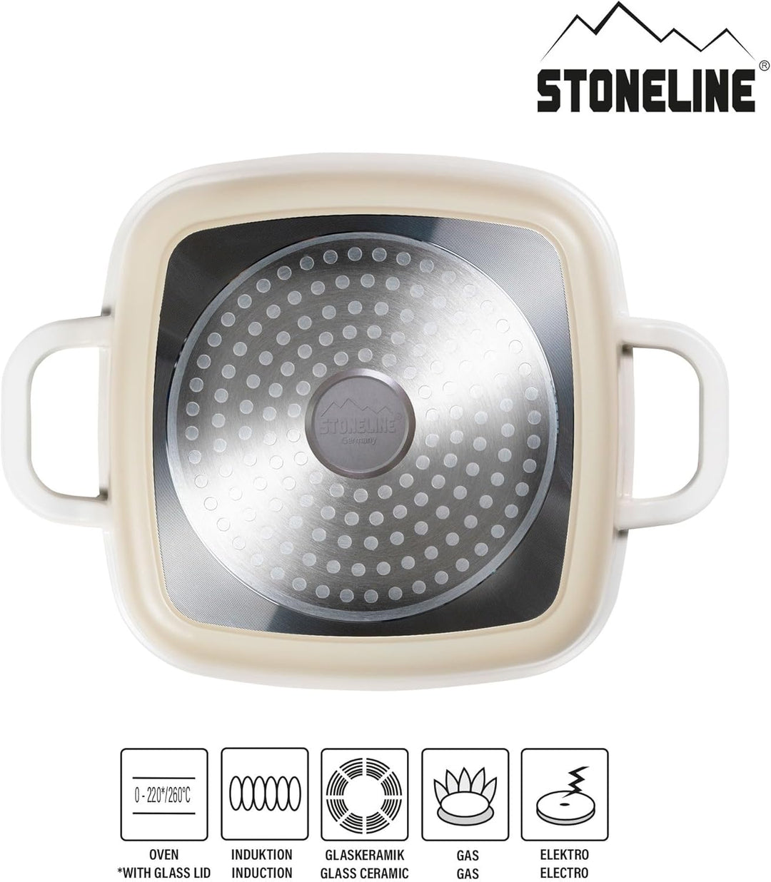STONELINE Eckpfanne, 20x20 cm, mit Aroma Glasdeckel, Servierpfanne, Induktion, Aluguss, antihaft bes