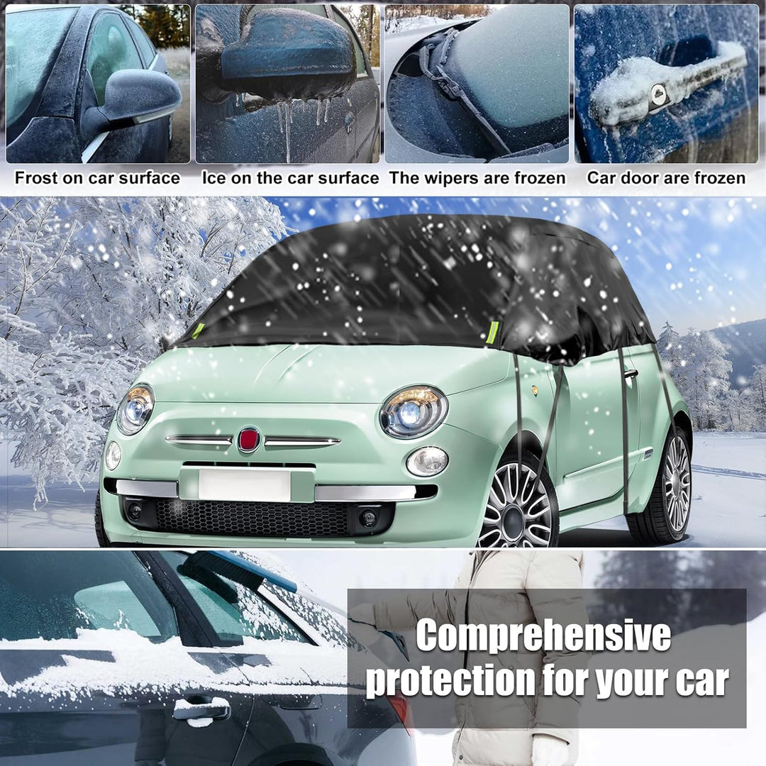 Schwarzes Halbgarage für 2007-2023 F-iat 500, Massgeschneidertes Autogarage Softtop Halbabdeckung vo