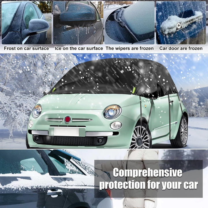 Schwarzes Halbgarage für 2007-2023 F-iat 500, Massgeschneidertes Autogarage Softtop Halbabdeckung vo