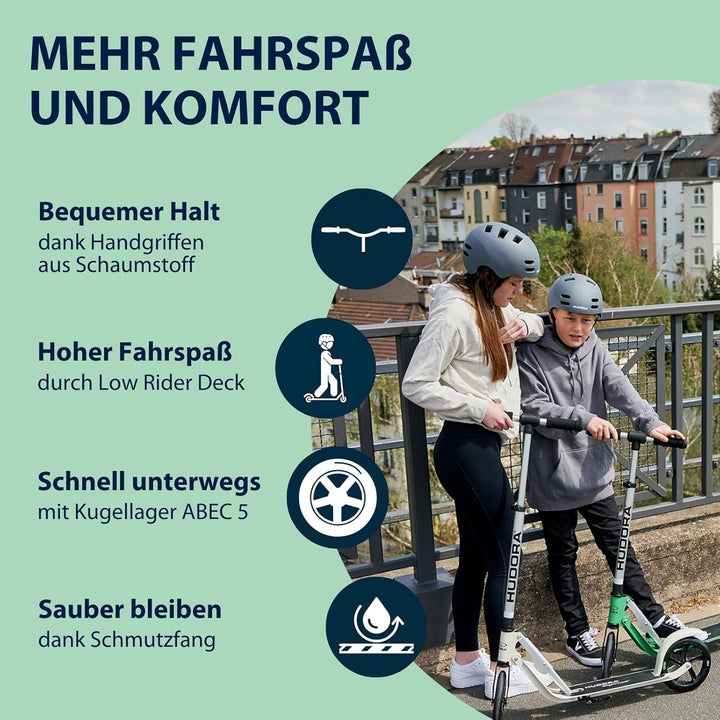 HUDORA BigWheel Pure Scooter - Stabiler Aluminium-Roller mit Ständer - Höhenverstellbarer & zusammen