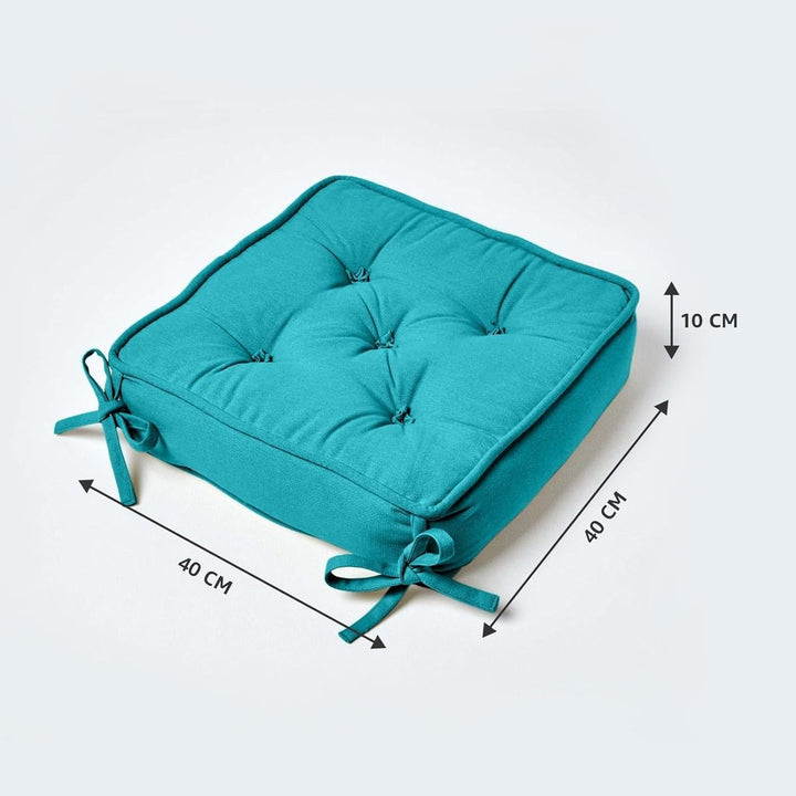 Homescapes Dickes Sitzkissen türkis, Stuhlkissen 40x40 cm mit Bändern, Sitzerhöhung 10 cm, Matratzen