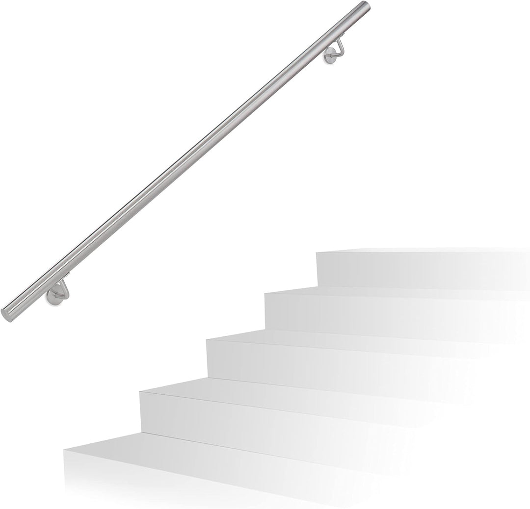 Relaxdays Handlauf, 201er Edelstahl, matt, rundes Treppengeländer, innen & aussen, 150 cm, Ø 38 mm,