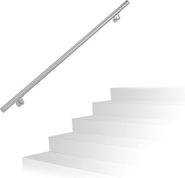 Relaxdays Handlauf, 201er Edelstahl, matt, rundes Treppengeländer, innen & aussen, 150 cm, Ø 38 mm,