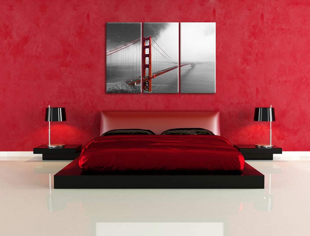 rote Golgen Gate Bridge in San Francisco schwarz/weiss 3-Teiler Leinwandbild 120x80 Bild auf Leinwan